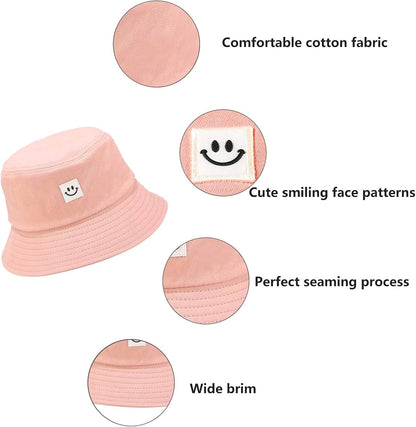 Kids Sun Hat Smile Face Bucket Hat for Girls Boys Summer Sun Protection Cotton Unisex Beach Cap