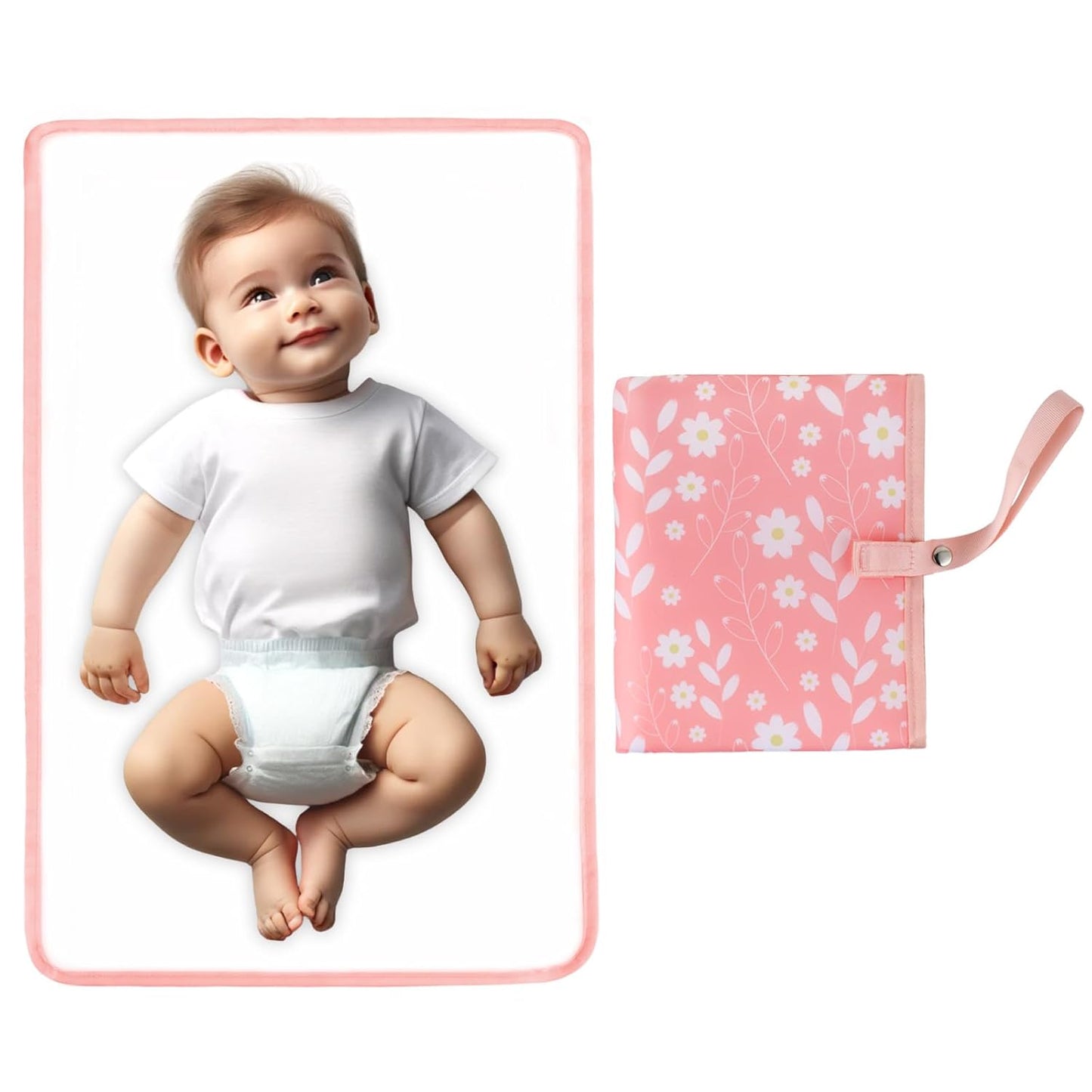 Portable Diaper Changing Pad for Baby - Waterproof Compact Changing Mat with Wrist Strap - Wipeable