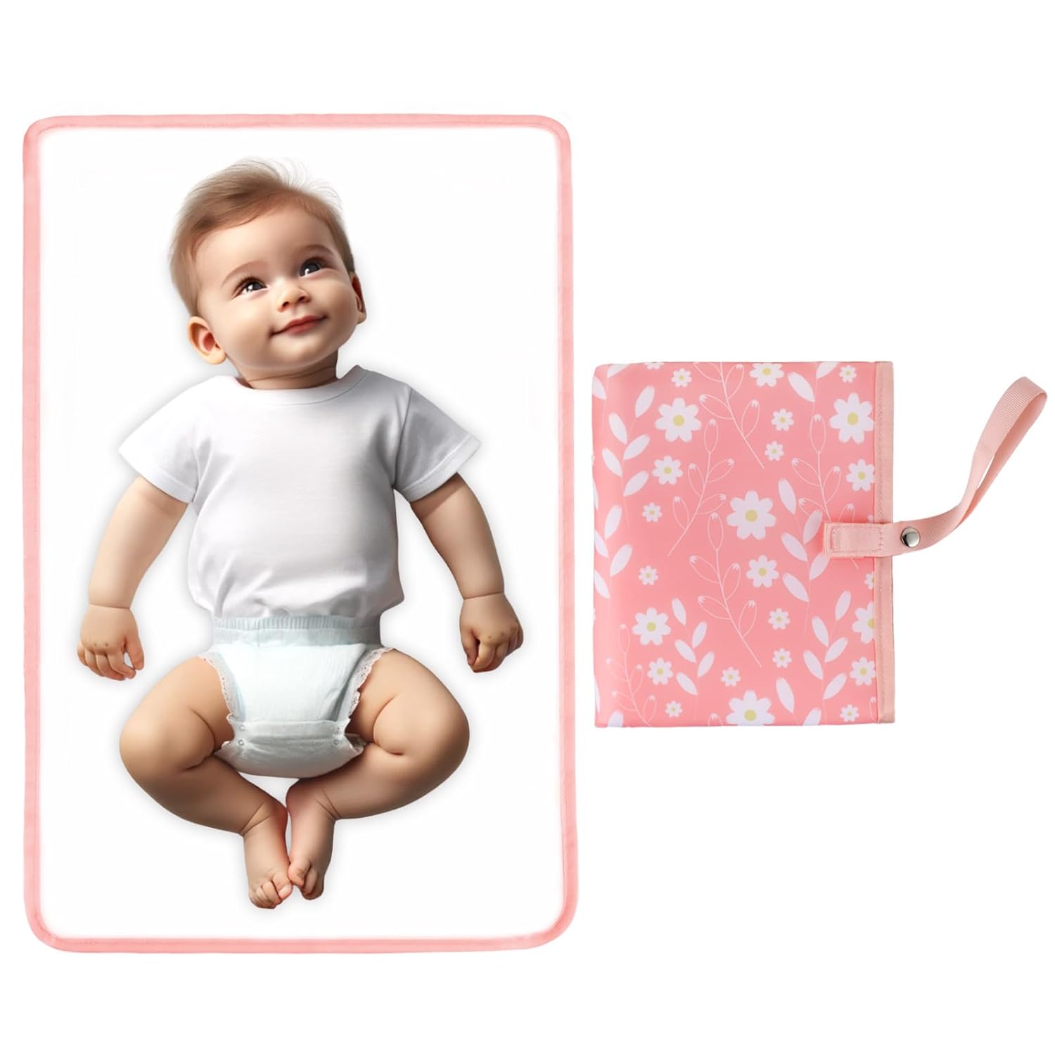 Portable Diaper Changing Pad for Baby - Waterproof Compact Changing Mat with Wrist Strap - Wipeable