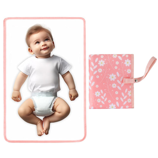Portable Diaper Changing Pad for Baby - Waterproof Compact Changing Mat with Wrist Strap - Wipeable