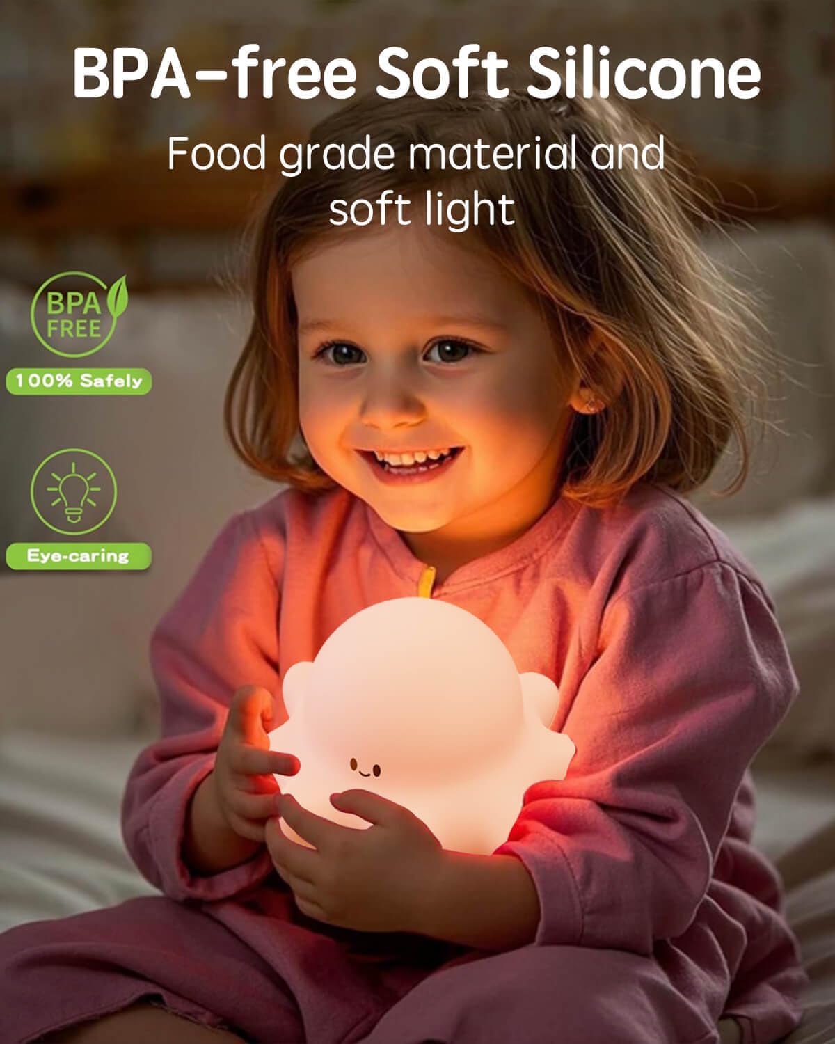 Cute Octopus Rechargeable Silicone Night Light for Kids, Dimmable Touch Control Nightlight with