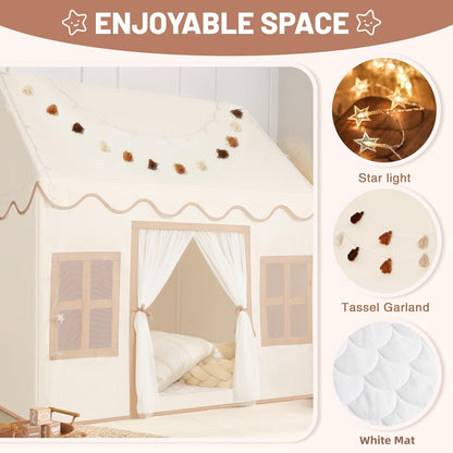 Senodeer Kids Play Tent Indoor: with Mat, Tassel Garland - Girl Tent Indoor Playhouse for Kids Toys