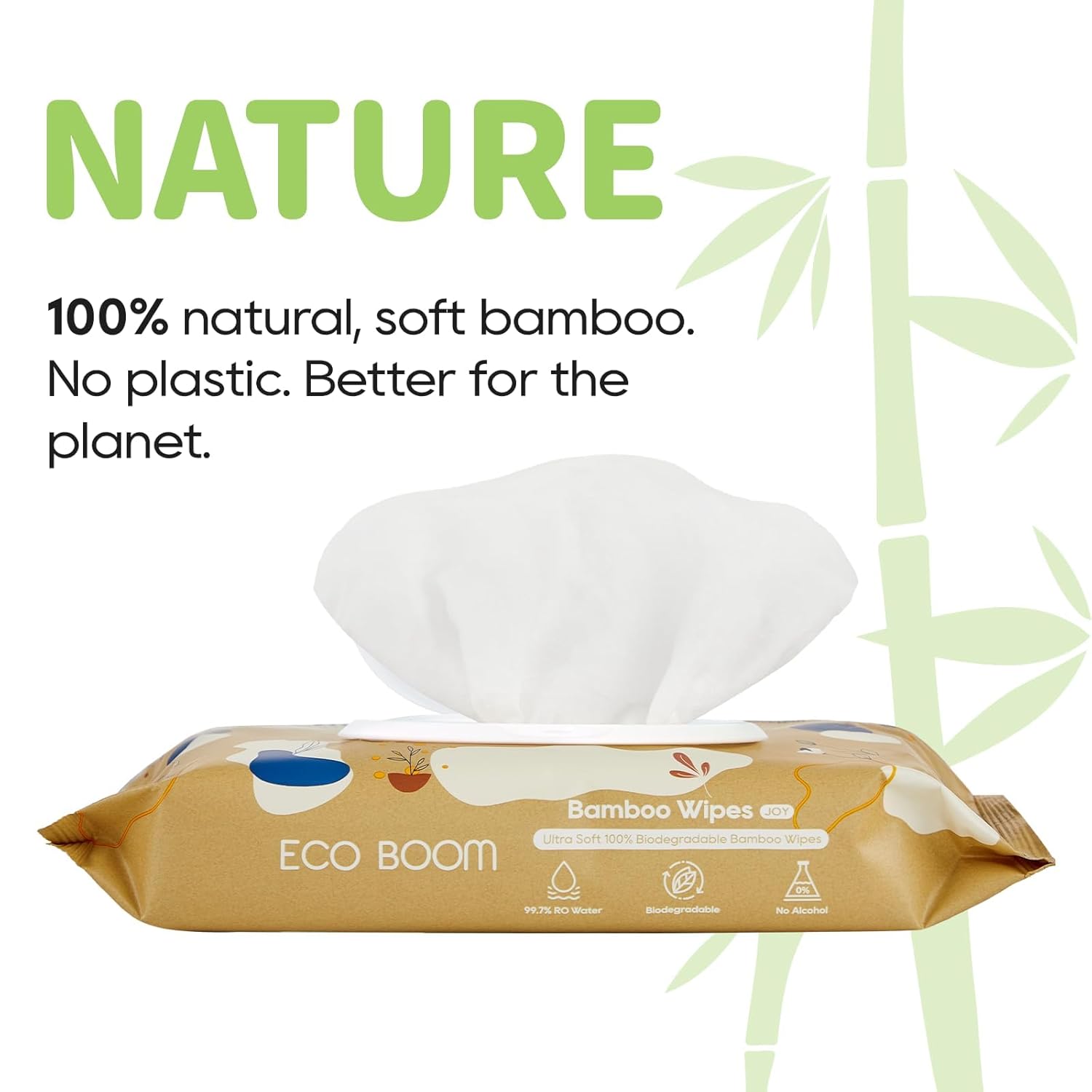 ECO BOOM bamboo Baby Wipes | natural | 100% Plant-Based & fragrance free | Unscented & safe for