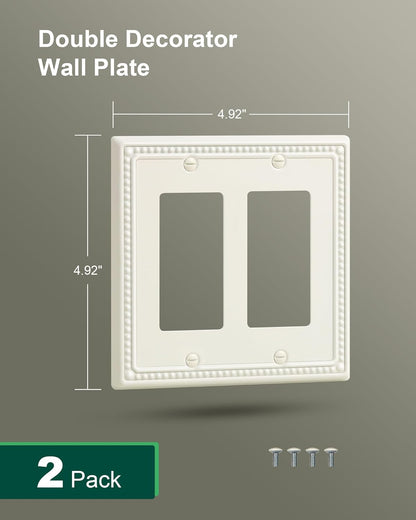 2-Pack Double Decorator Outlet Cover Plate, Light Almond Pearls Decorative Switch Plates Covers