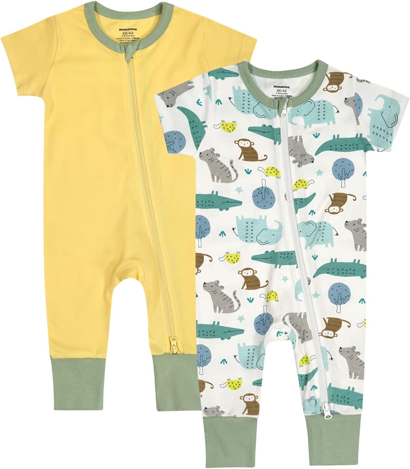 Teach Leanbh Baby Boys Girls 2 Pack 2 Way Zipper Footless Pajamas Cotton Short Sleeve Printing