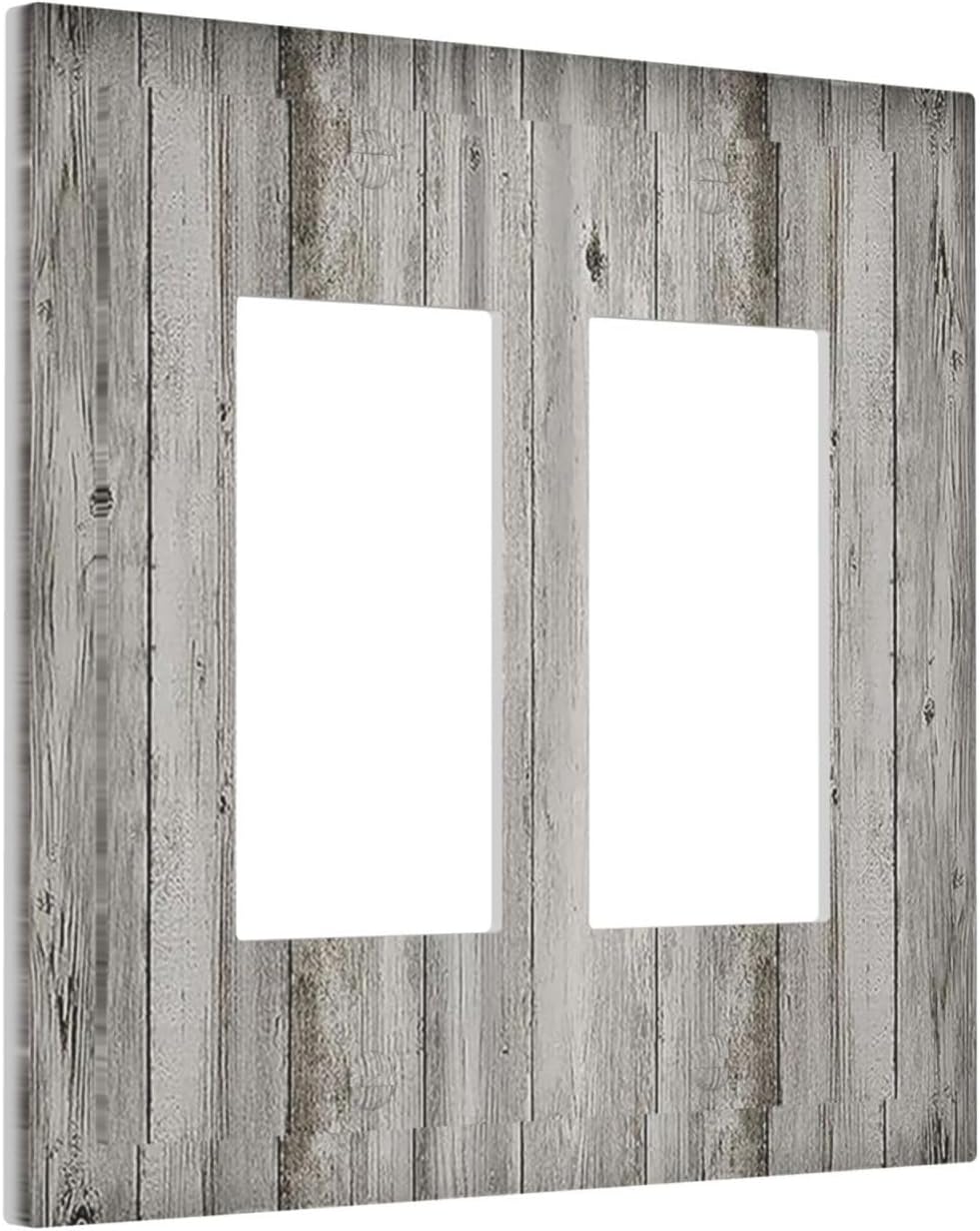 Decorative Outlet Covers Farmhouse Rustic Grey Barn Door Wood 2 Gang Double GFCI Rocker Electrical