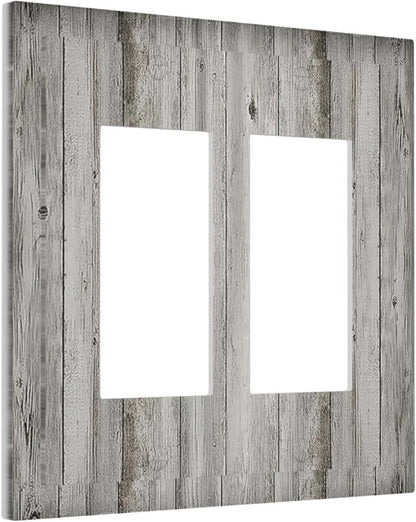 Decorative Outlet Covers Farmhouse Rustic Grey Barn Door Wood 2 Gang Double GFCI Rocker Electrical