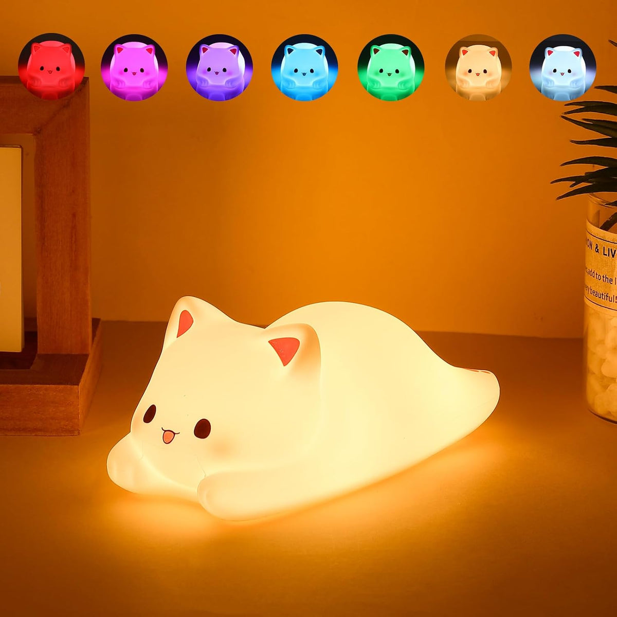 Tremdwoto Cat Night Light for Kids,Cute Colorful Night Light Baby Girl Squishy Night Light Lamp 1/3