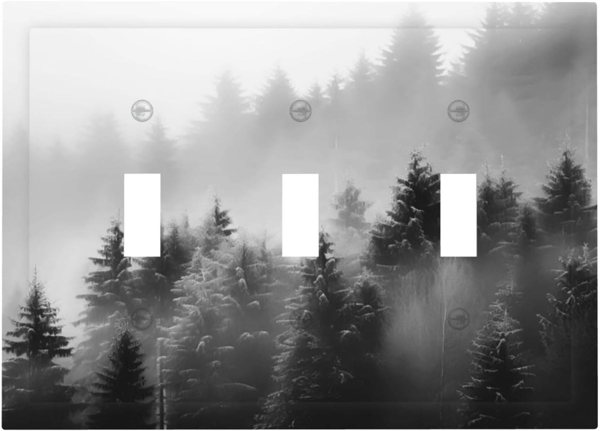 Foggy Forest Natural Scenery Retro Tree Pine Decorative Switch Plates 3 Gang Wall Plate Triple