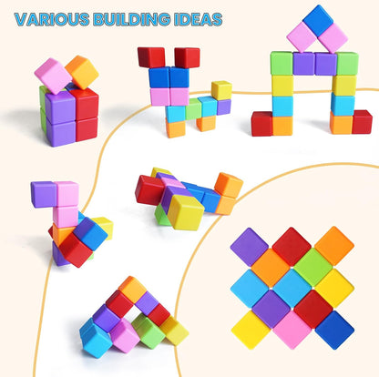 Large Magnetic Building Blocks in 8 Colors, 1.65 Inch Magnet Cubes for Sensory Education, STEM