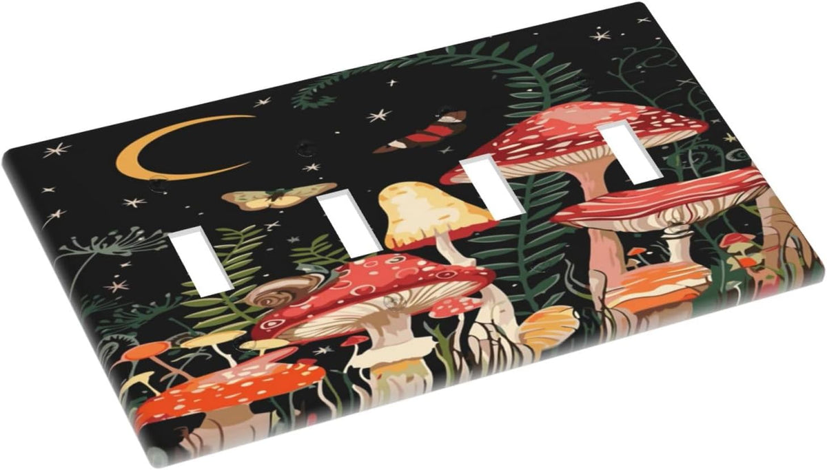 Moon Star Red Mushroom Forest Butterfly Green Plant Light Switch Covers Quad Toggle Electrical