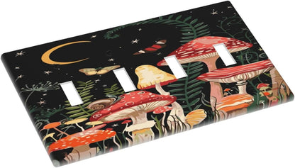Moon Star Red Mushroom Forest Butterfly Green Plant Light Switch Covers Quad Toggle Electrical