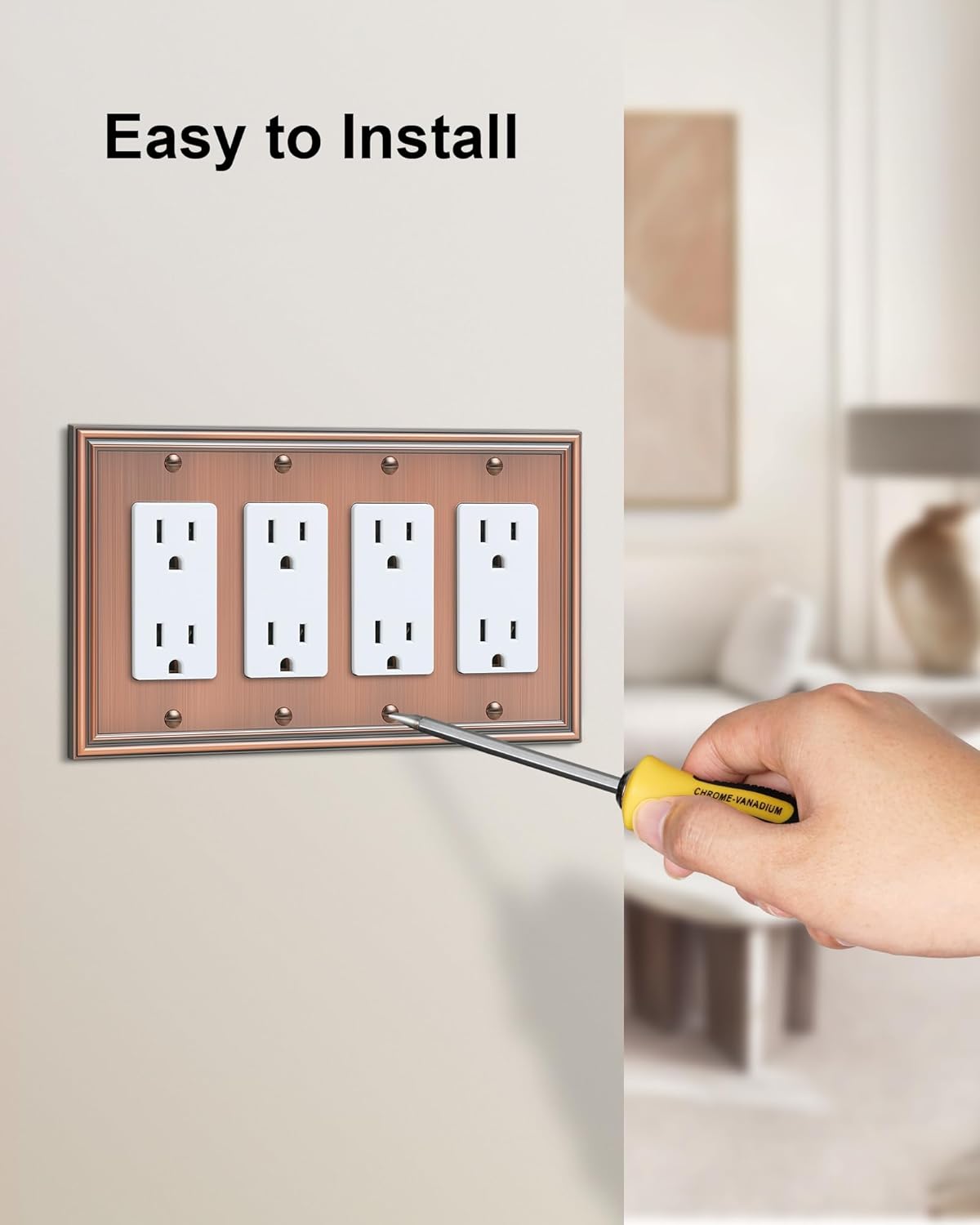 2-Pack Quad Decorator Outlet Cover Plate, Zinc Alloy Antique Copper Switch Plates and Outlet