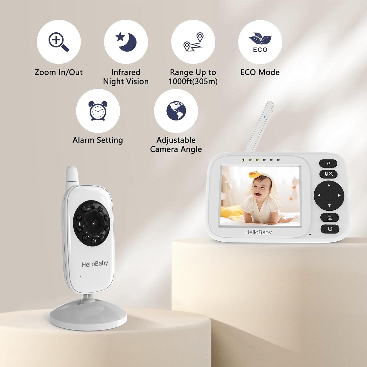 HelloBaby Baby Monitor No WiFi, Video Baby Monitor with Camera and Audio, 3.2'' IPS Screen