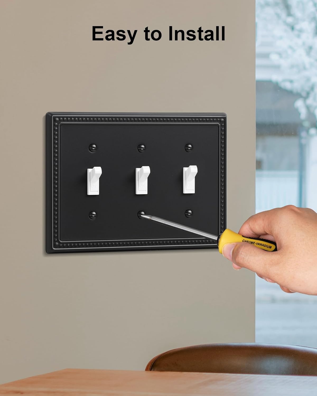 2-Pack Triple Toggle Light Switch Cover Plate, Pearls Decorative Switch Plate Covers, Black 3 Gang