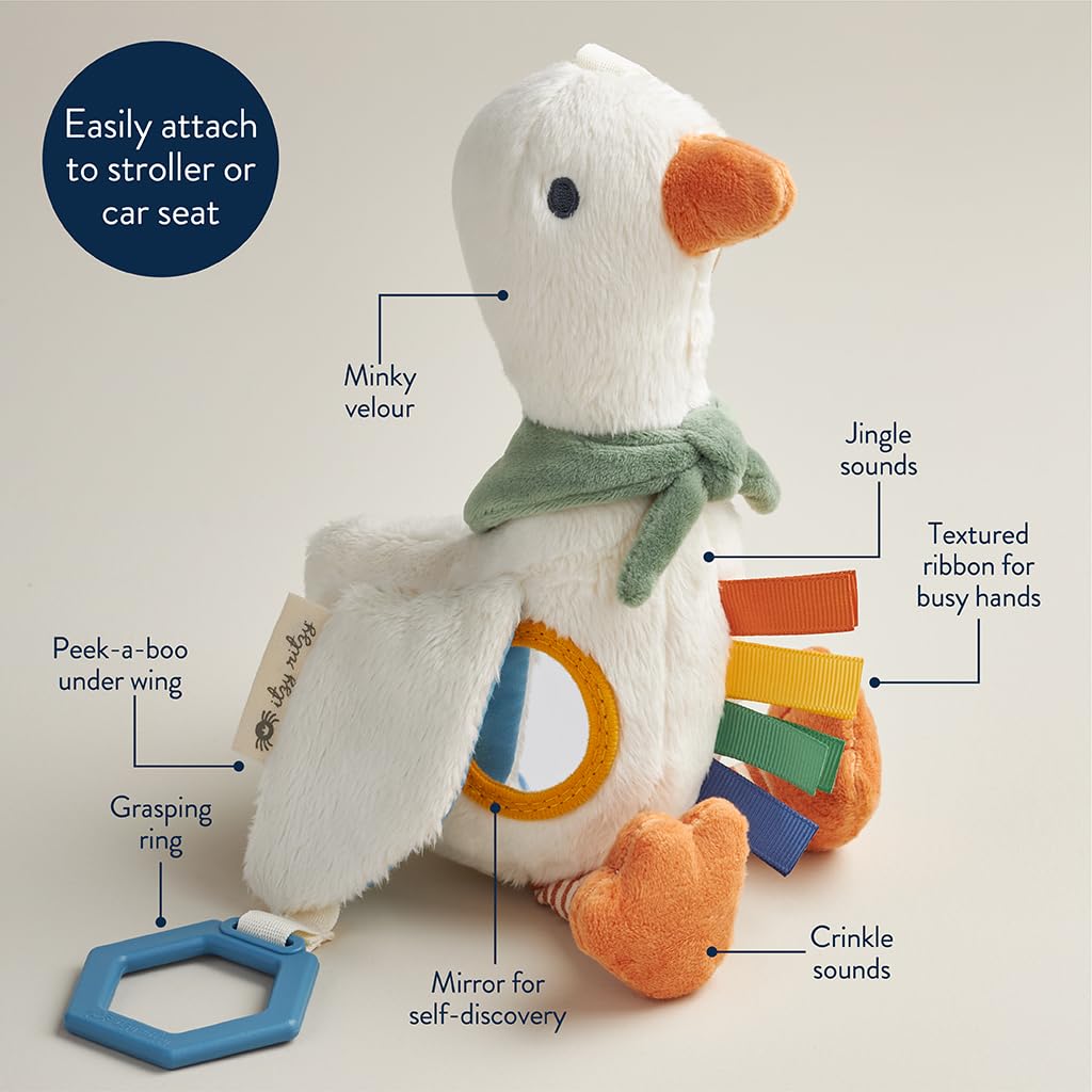 Itzy Ritzy Bitzy Traveler Baby Stroller & Car Seat Toy with Rattle (Goose)