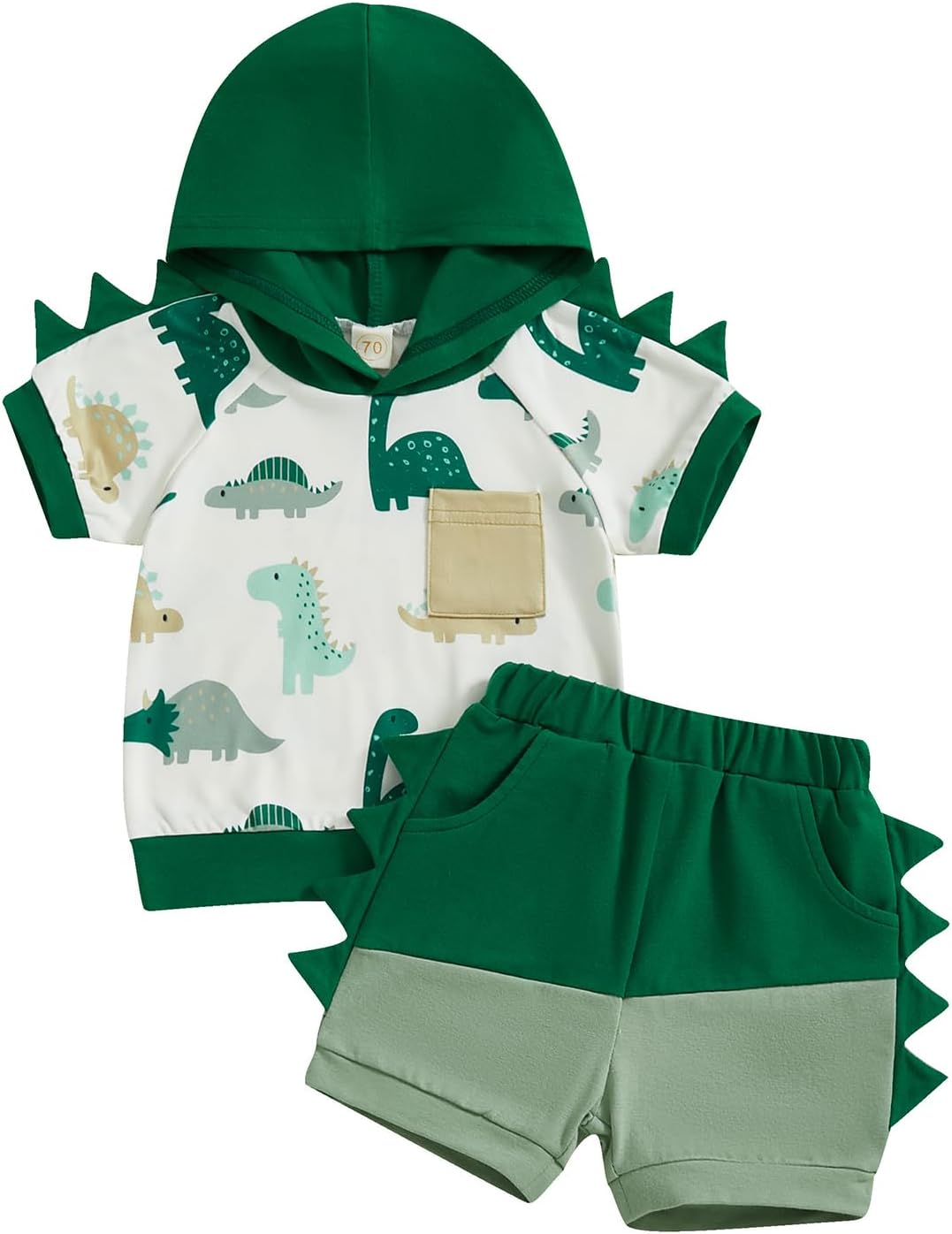 Toddler Baby Boy Summer Hooded Outfit Contrast Color Short Sleeve T Shirt Top Elastic Shorts Summer