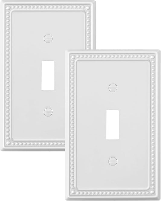 2-Pack Single Toggle Light Switch Cover Plate, Pearls Decorative Switch Plate Covers, Pure White 1
