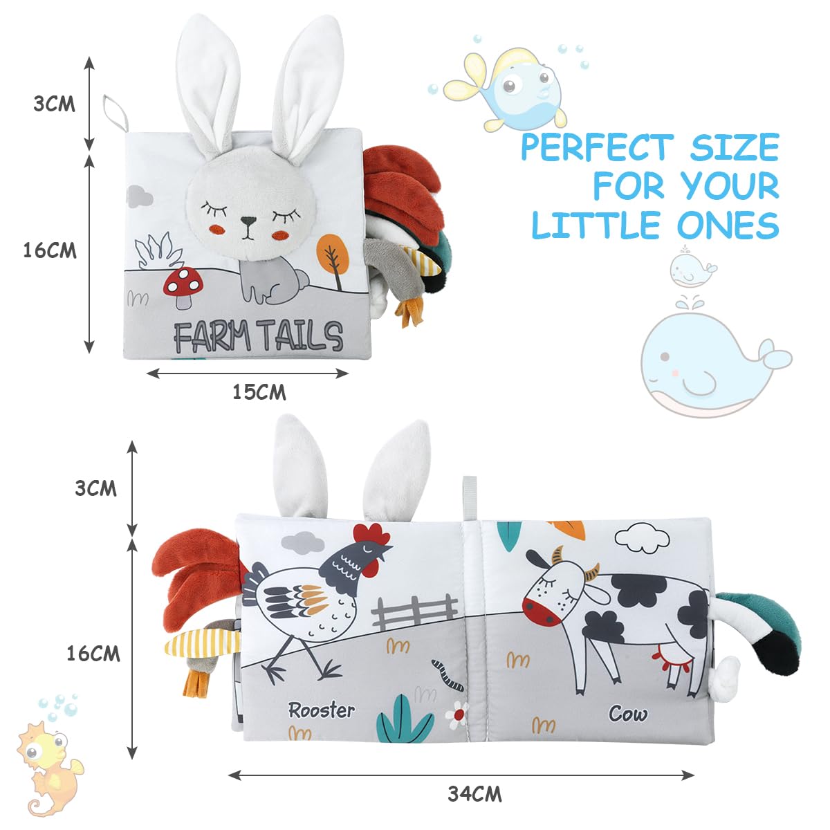 Vicloon Cloth Books, 3D Touch and Feel High Contrast Cloth Book, Baby Books Toys for Baby 0-12