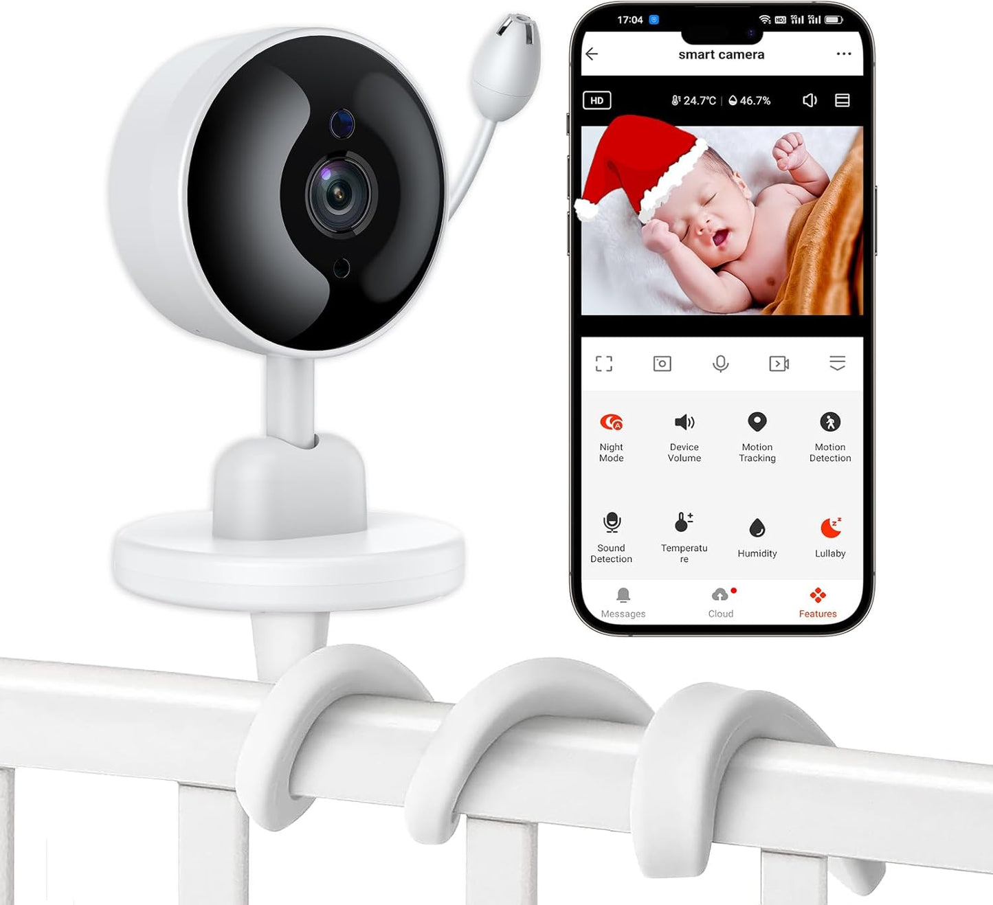 Baby Monitor with Camera and Audio, WiFi Indoor Video Baby Camera with Mount, Motion & Cry