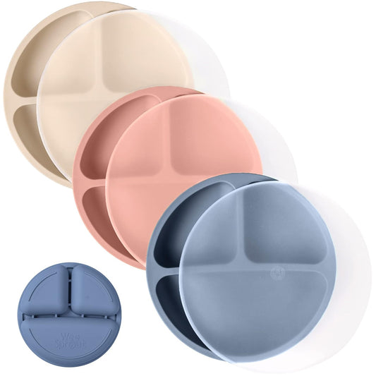 WeeSprout Silicone Plates with Lids for Babies & Toddlers (3 Pack) 100% Food-Grade Dishes for Self