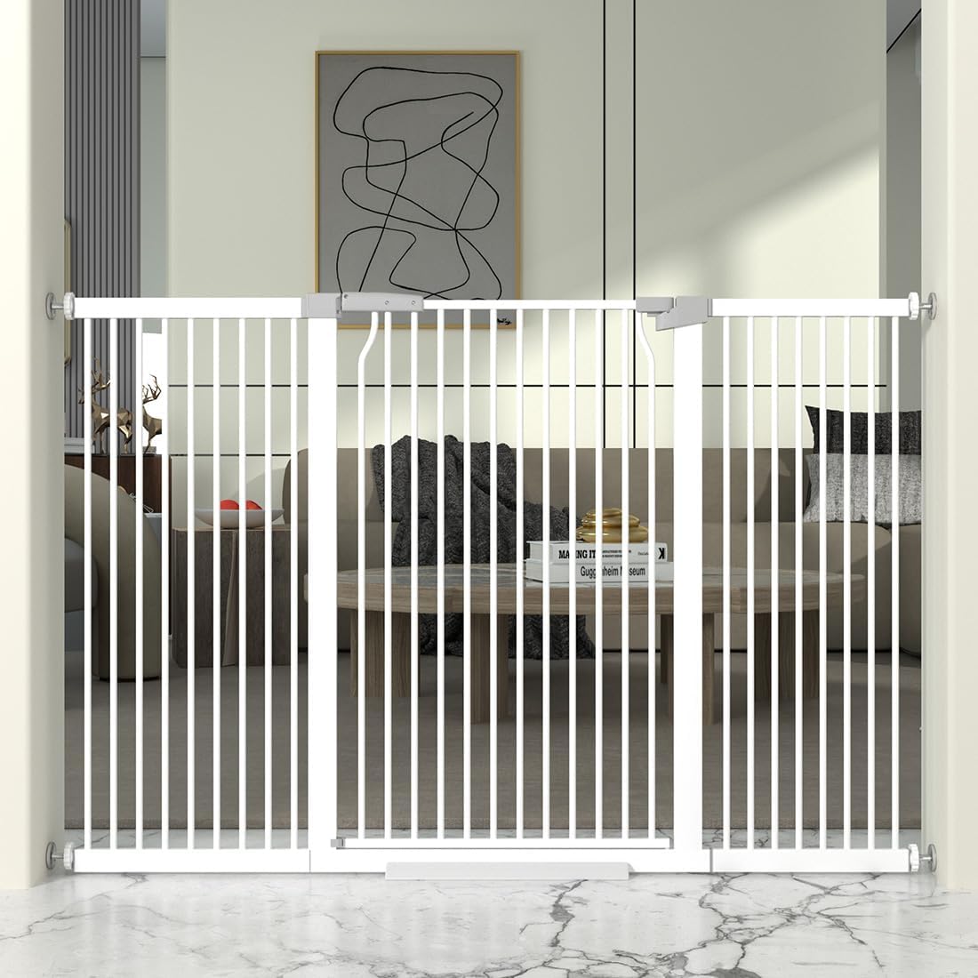 41" Extra Tall Cat Gate for Doorway, 60.3-62.9'' Metal Pet Baby Safe Gate, Extra Wide Pressure