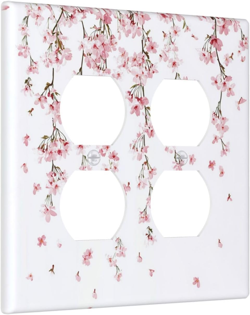 Outlet Covers Sakura Plant Floral Pink Flowers 2 Gang Double Duplex Decorative Light Switch Covers
