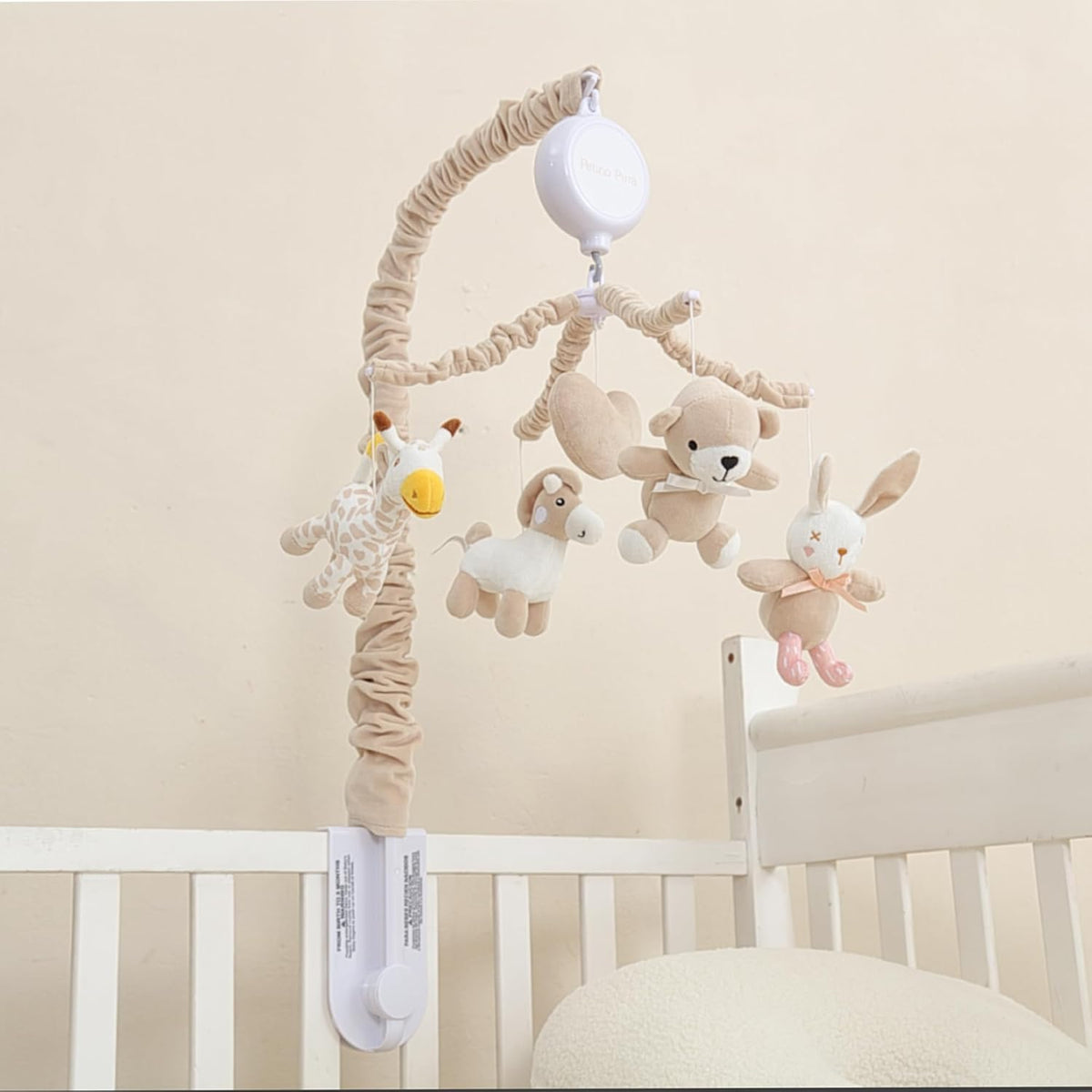 Musical Crib Mobile with 12 Lullabies, Rotating Arm and Detachable Plush Toys, Unisex Clip On