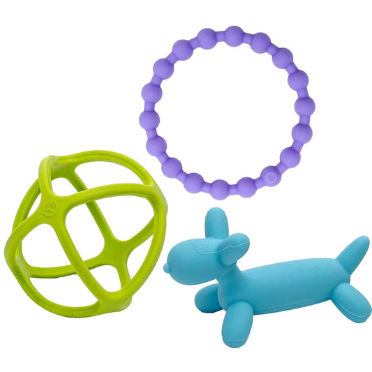 WeeSprout Silicone Baby Teether Toys for Infant Babies and Toddlers, Cute Ring, Puppy Dog, and