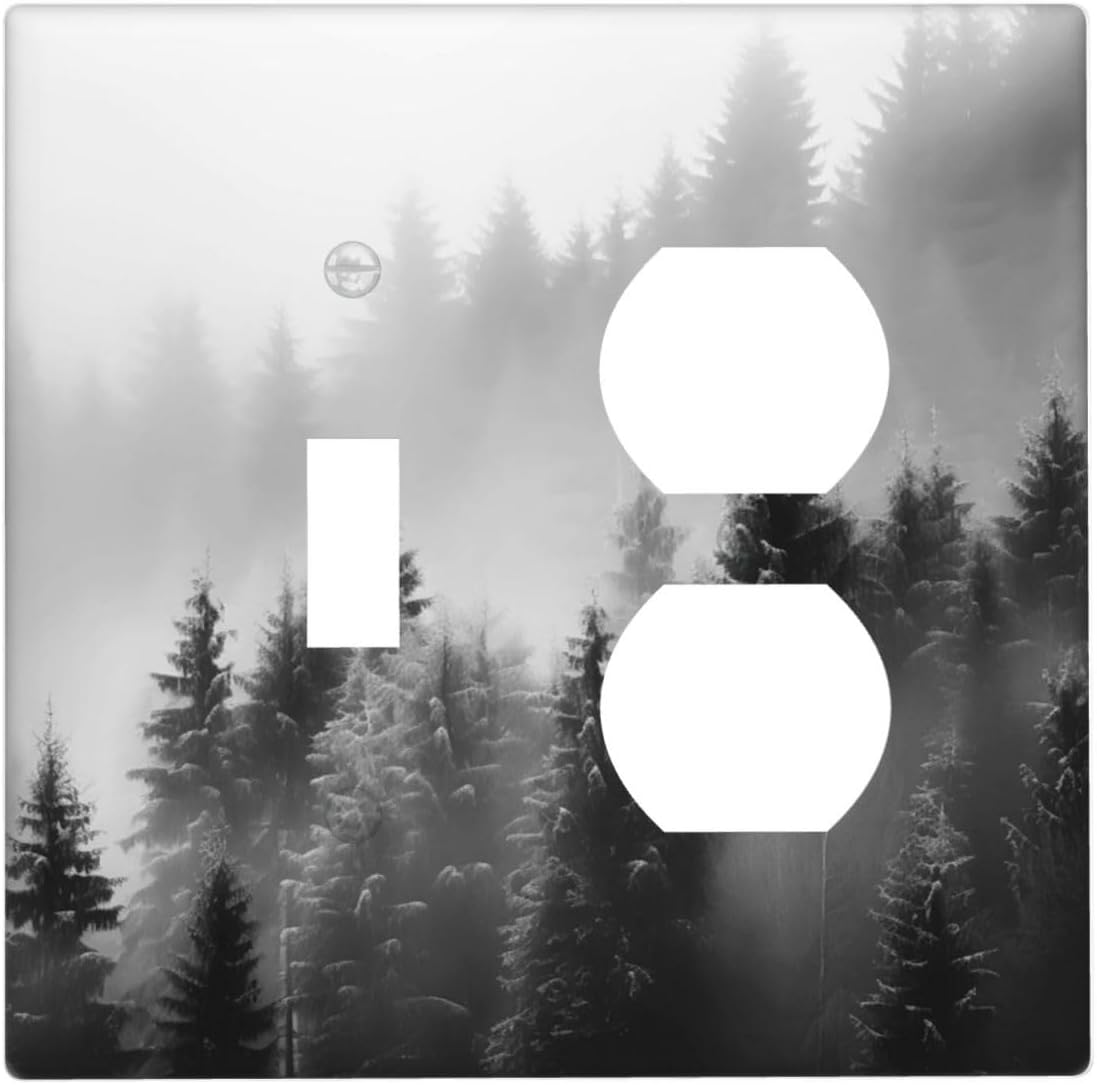 Foggy Forest Natural Scenery Retro Tree Pine Wallplates 1 Toggle 1 Duplex Switch Plate Electrical