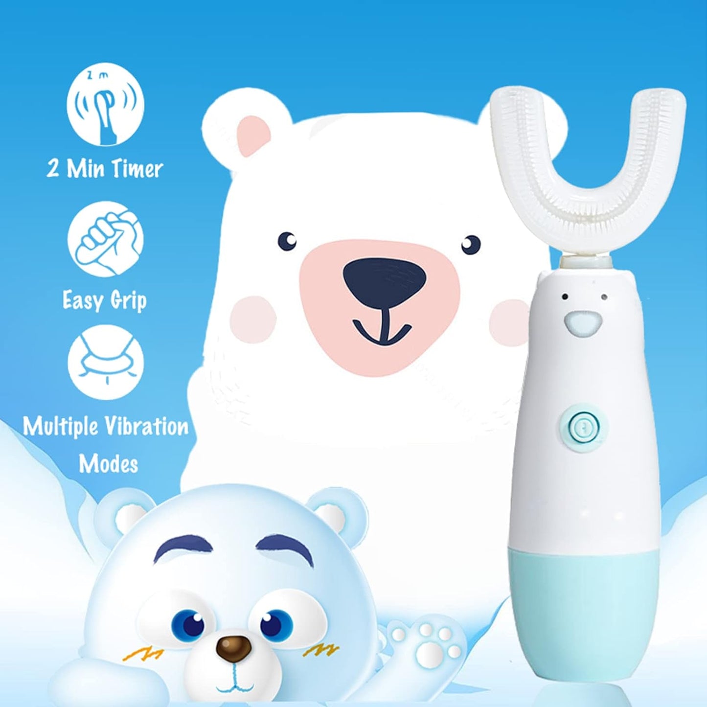 Kids Electric Toothbrush，U Shaped Toothbrush Waterproof Battery Powered 360 Automatic Sonic Toddler