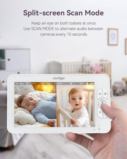 7" Split-Screen Baby Monitor with 2 1080P Cameras, 720P HD No WiFi Monitor with a Flexible Bracket