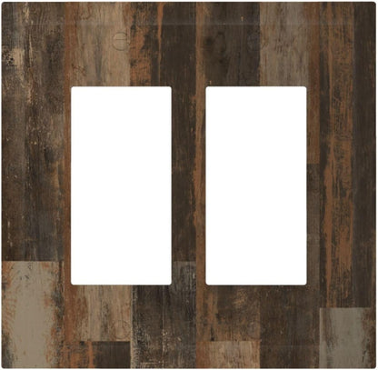 Rustic Brown Wood Grain Dark Oak Decorative Outlet Covers 2 Gang Double GFCI Rocker Electrical Wall