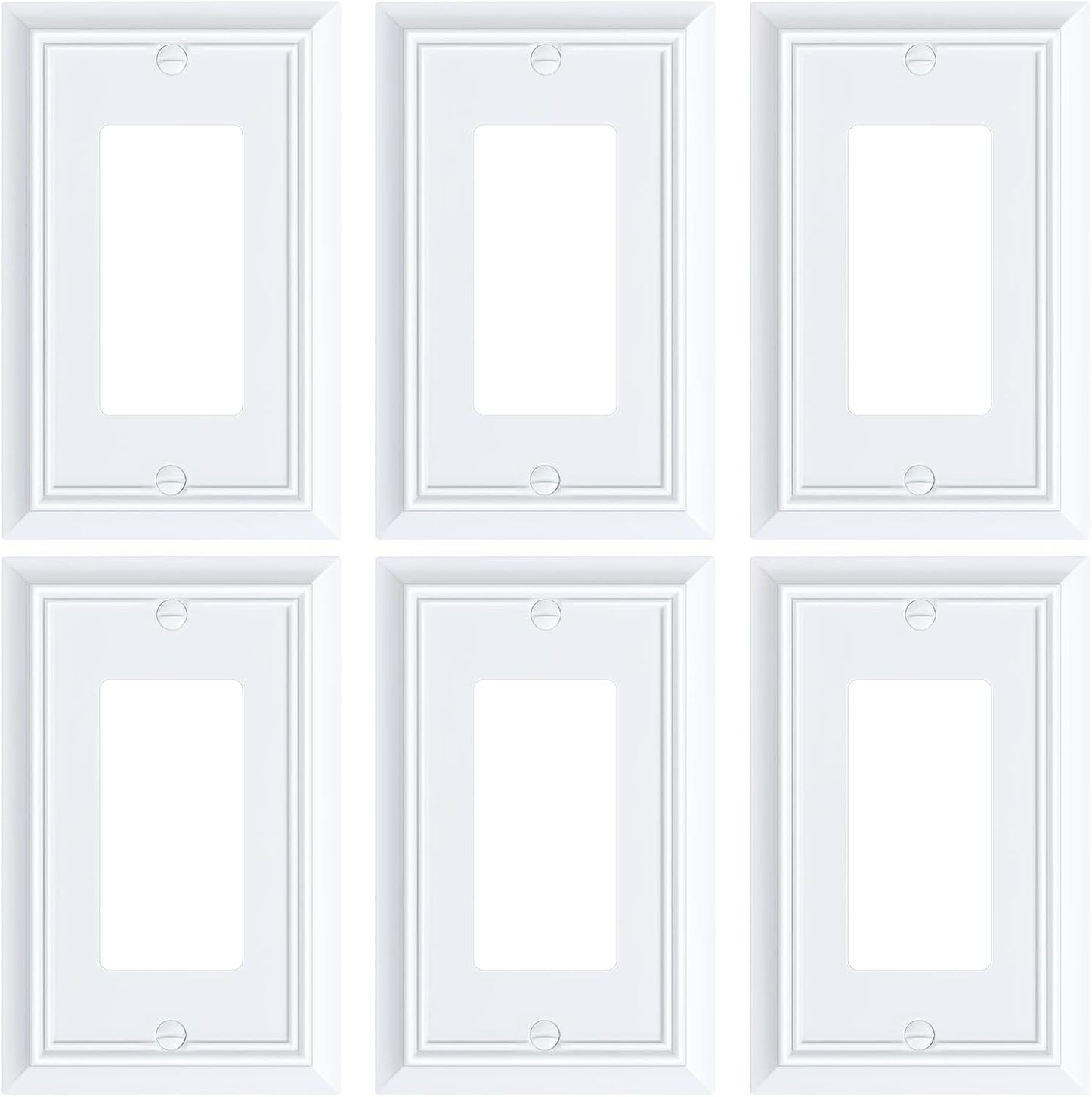 6-Pack Decorator Wall Plate Cover, Pure White Decorative Switch Plates and Outlet Covers, Durable