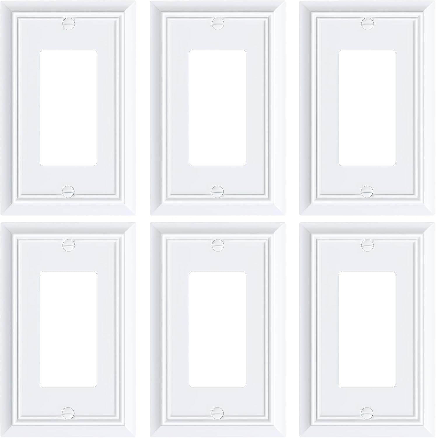 6-Pack Decorator Wall Plate Cover, Pure White Decorative Switch Plates and Outlet Covers, Durable