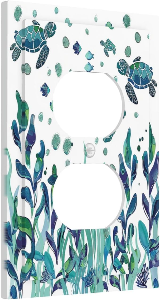 Outlet Covers Vibrant Turtle Seagrass Watercolor Painting 1 Gang Duplex Wall Plate Decorative
