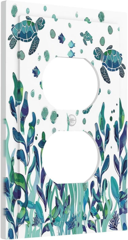 Outlet Covers Vibrant Turtle Seagrass Watercolor Painting 1 Gang Duplex Wall Plate Decorative