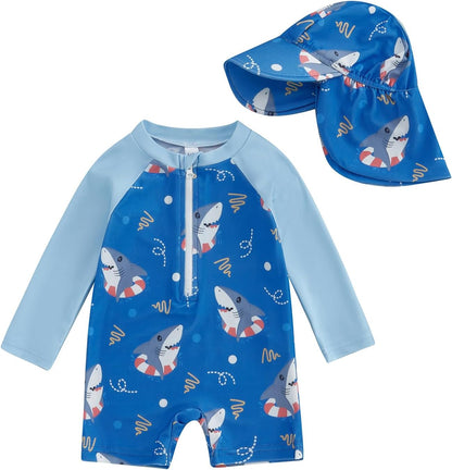 Hnyenmcko Baby/Toddler Boy Rash Guard Swimsuit Long Sleeve One Piece Zipper Swimwear Sunsuit Infant