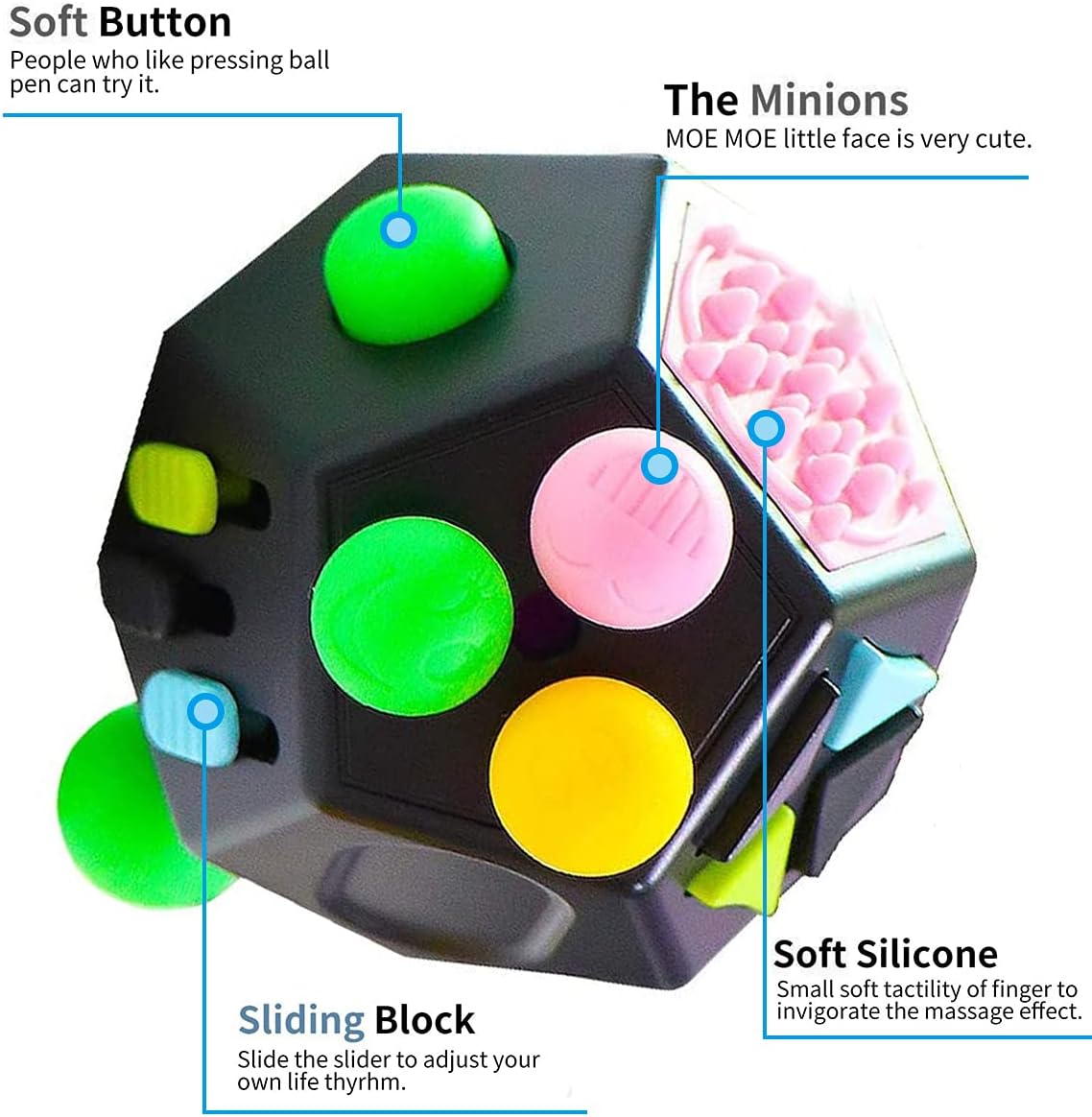 12 Sides Cube Toys,Fidget Toys Relieves Stress and Anxiety for Kids,Teens and Adults with