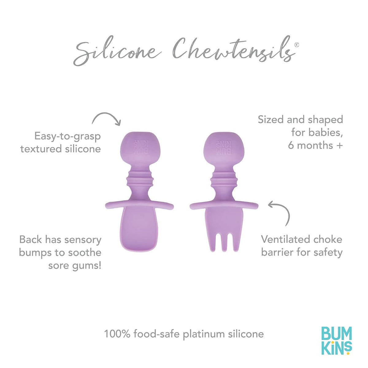 Bumkins Baby Utensils Set, Chewtensils Silicone Spoons for Dipping, Self-Feeding, Baby Led Weaning