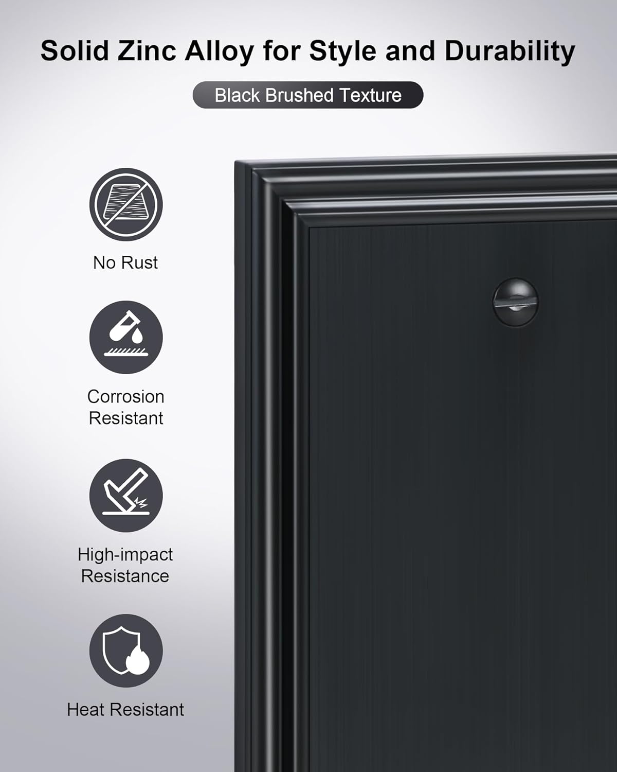 2-Pack Single Blank Wall Plates, Durable Solid Zinc Alloy Blank Outlet Covers, Decorative Black
