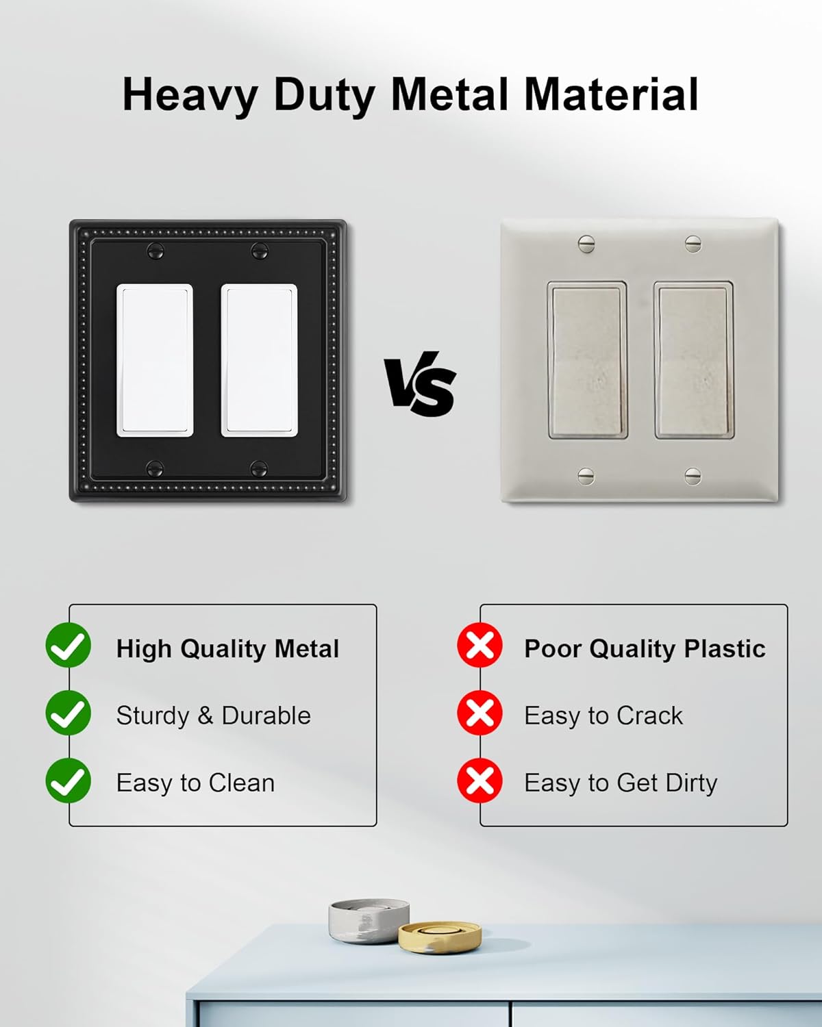 2-Pack Triple Toggle Light Switch Cover Plate, Pearls Decorative Switch Plate Covers, Black 3 Gang