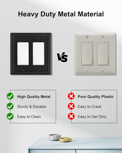 2-Pack Triple Toggle Light Switch Cover Plate, Pearls Decorative Switch Plate Covers, Black 3 Gang
