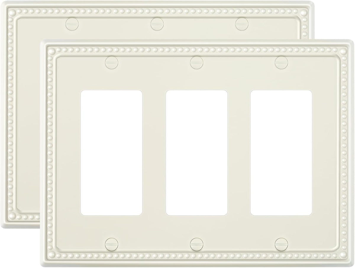 2-Pack Triple Decorator Outlet Cover Plate, Light Almond Pearls Decorative Switch Plates Covers