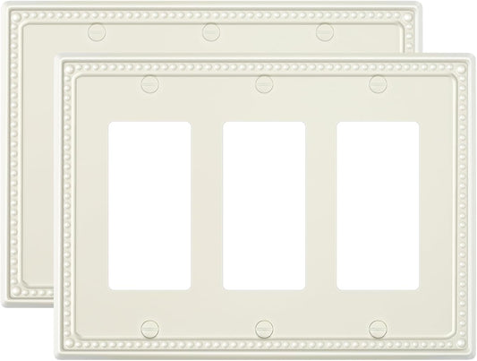 2-Pack Triple Decorator Outlet Cover Plate, Light Almond Pearls Decorative Switch Plates Covers