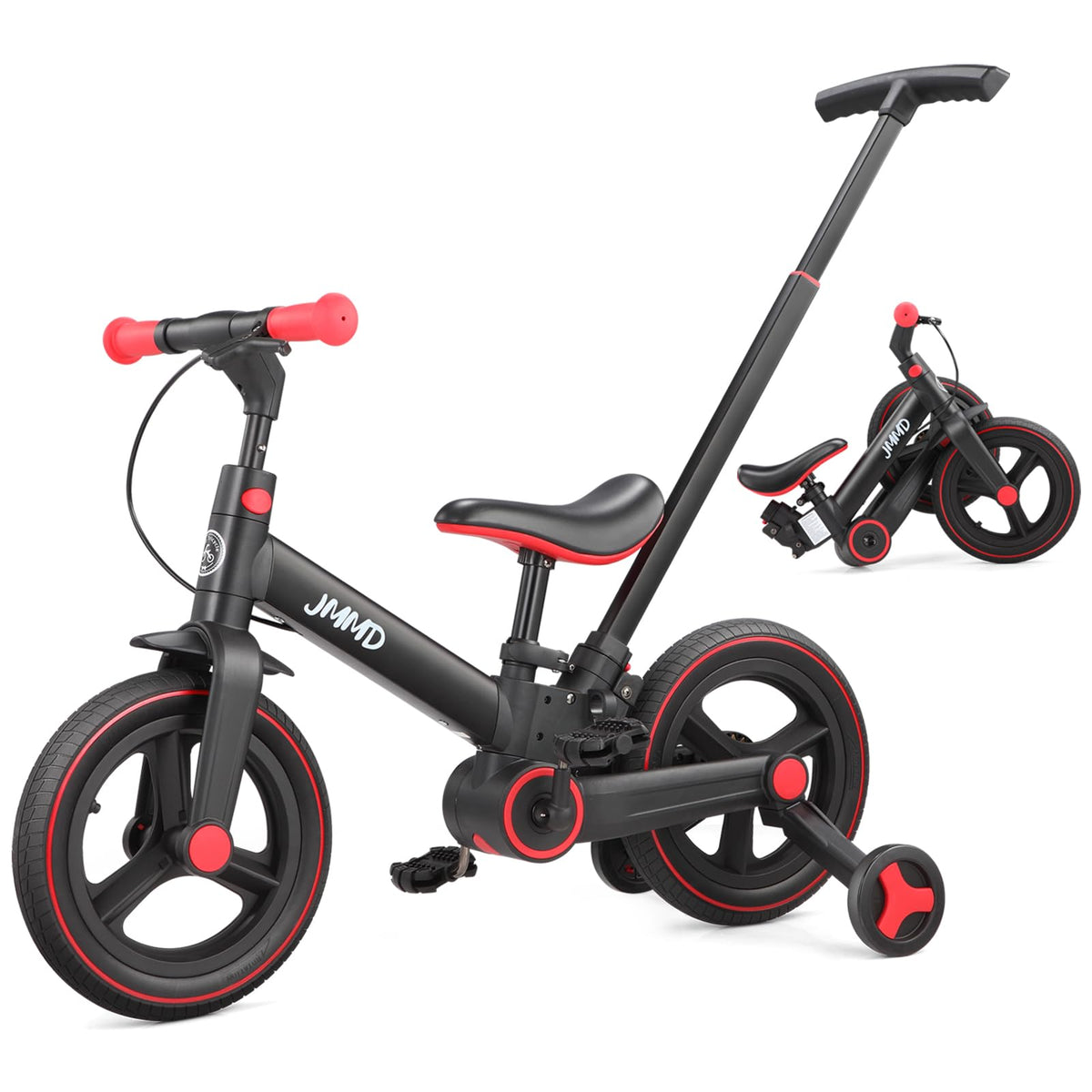 JMMD 6 in 1 Toddler Bike with Push Handle for Kids 18-60 Months, 12" Foldable Balance Bike with