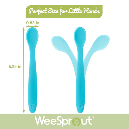 WeeSprout Silicone Baby Spoons - First Stage Infant Feeding Utensils With Soft-Tip, Bendable