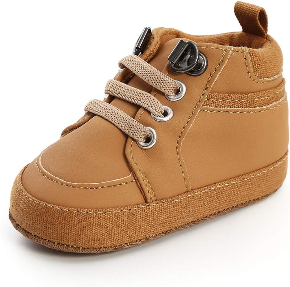 SOFMUO Baby Boys Girls High Top Ankle PU Leather Sneakers Soft Rubber Sole Infant Moccasins Newborn