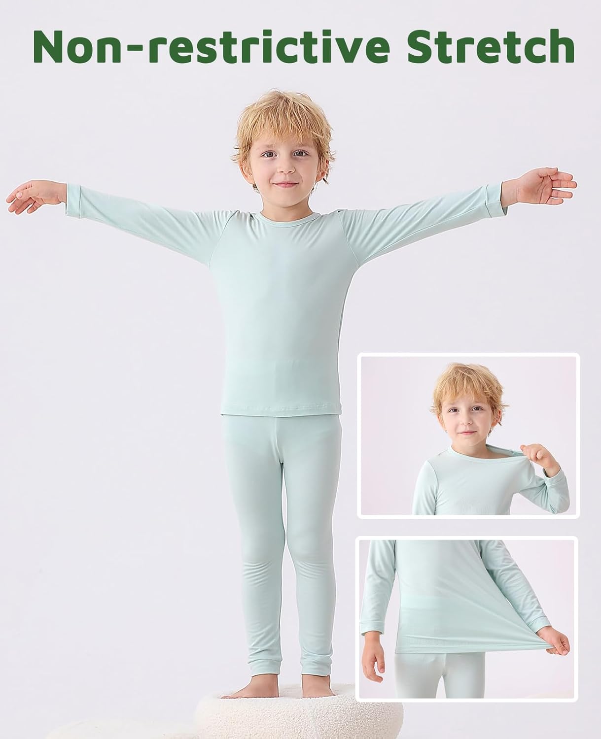 JunNeng Bamboo Viscose Pajamas for Toddler Baby, Boys Girls Solid Snug Fit Pajamas Long Sleeve