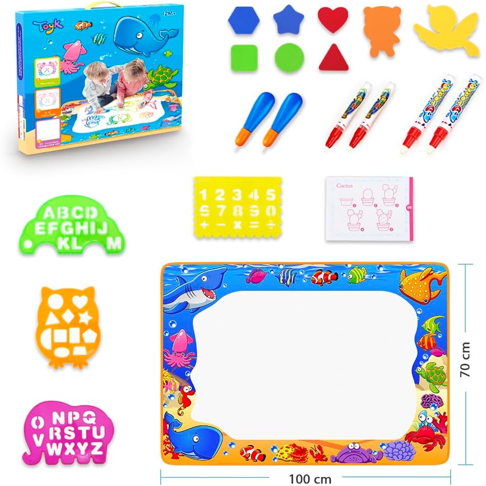 Water Doodle Mat - Kids Painting Writing Color Doodle Drawing Mat Toy Bring Magic Pens Educational